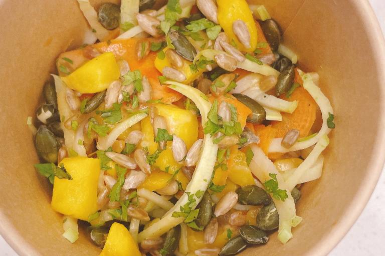 Mango and Kohlrabi Salad
Toasted Sunflower and Pumpkin
Seeds  Sweet Pickled Carrots